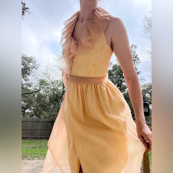 Vintage Ruffle Halter Dress Orange and Yellow Size Small - Picture 3 of 12
